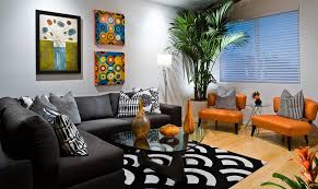 orange and black interiors living