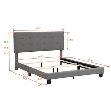 Aisword 84 8 In W Upholstered Platform Bed With Tufted Headboard Box Spring Needed Gray Linen Fabric Queen Size