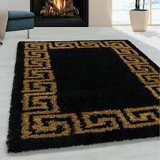 black fluffy rug soft thick gold greek