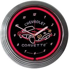 Corvette Wall Clock Neon With C1 Logo