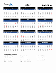 2020 south africa calendar with holidays