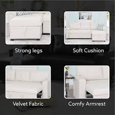 Homestock 78 In Square Arm 1 Piece Faux Leather L Shaped Sectional Sofa In White With Chaise