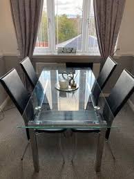 Glass Dining Table With 4 Black Chairs