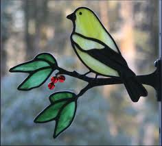 Chippaway Art Glass Window Frame Birds