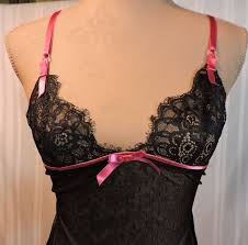New Victorias Secret Lingerie Xs Black Pink Baby Doll Nightie Lace Sexy