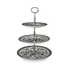Handmade ceramic cake stand glazed dolomite black cake stand with gold feet. Black Regal Peacock 3 Tier Cake Stand Gift Boxed Burleigh Pottery