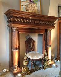 Antique Wooden Fireplace With Carved