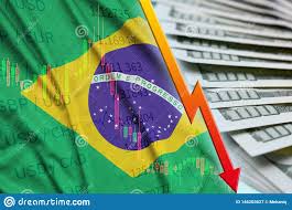 Brazil Flag And Chart Falling Us Dollar Position With A Fan