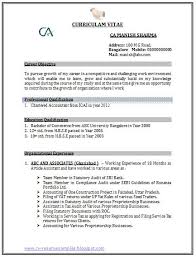 Sample Template of an Excellent Experienced Chartered Accountant Resume  Sample with Great Career Objective and Job