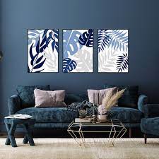 Buy Set Of 3 Blue Leaf Wall Art Blue