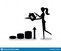 Woman Water Charts And Graphs By Watering Can Stock Vector