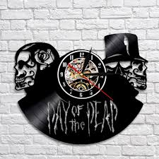 1piece The Day Of Dead Halloween Decorative Clock 3d Led Wall Clock Skull Vinyl Record Time Clock Personality Halloween Decor