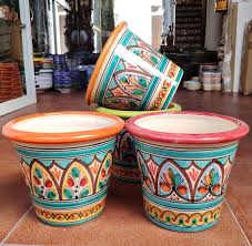 Set Of 3 Ceramic Pots Hand Painted