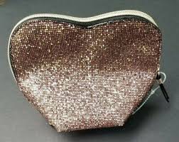 pink hearts glitter cosmetic bag