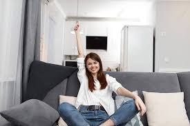 Relaxing On Sofa In Cozy Apartment
