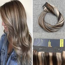 Ugeat 20inch Flip On Human Hair Extension With Invisible Wire 80gram Highlight Color Medium Brown Mix