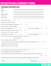 esthetician consent form exles for