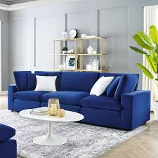modway commix down filled overstuffed performance velvet 3 seater sofa navy