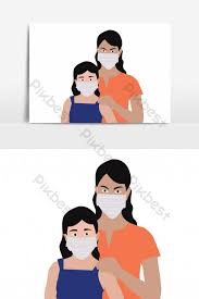 Vektor gambar orang pakai masker kartun png ideku unik. Flat Illustration Mother And Daughter In Medical Mask Png Images Ai Free Download Pikbest