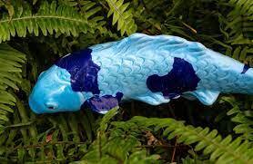 Blue Ceramic Koi Fish Stake Garden