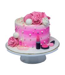 pink makeup cake with flower bakisto