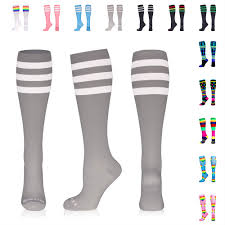 Newzill Compression Socks 20 30mmhg For Men Women Stripes Grey White Large