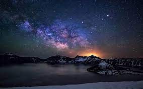 crater lake night sky with star