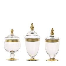 gold trim glass apothecary jars
