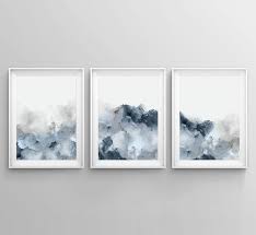 set of 3 blue gray wall art printable