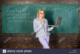 Teacher Blonde Woman With Modern Laptop Surfing Internet