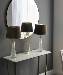 Tall Ribbed Glass Table Lamp With