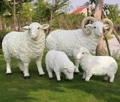 White And Beige Frp Sheep Statue For