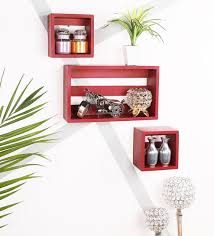 Engineered Wood Red Colour Wall Shelf