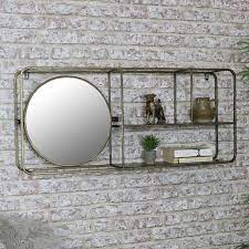 industrial mirrored wall shelving unit