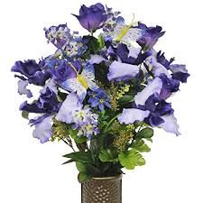 At this point, your bouquet should be firmly installed in the vase. Stay In The Vase Artificial Cemetery Flowers For Outdoor Grave Decorations Purple Iris Mix With Butterflies Fake Flowers Non Bleed Colors Design Wantitall