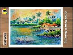 Landscape Scenery Drawing By Colour