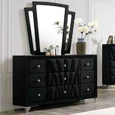 Leventina 9 Drawer Black Dresser With Mirror 78 75 In H X 61 In W X 18 13 In D
