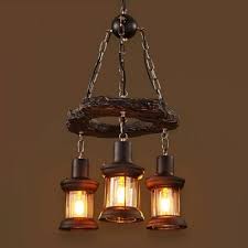 Wooden Lantern Hanging Lamp With Ring Retro Style 3 Lights Chandelier Lamp In Black Takeluckhome Com
