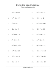 factoring ax 2 bx c worksheet