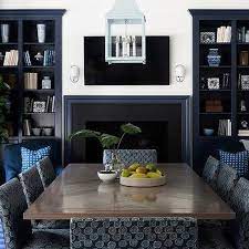 Blue Built In Fireplace Cabinets Design