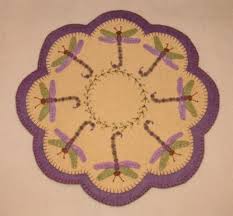 dragonflies penny rug candle mat