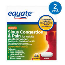 2 Pack Equate Severe Sinus Congestion Pain Acetaminophen Caplets 325 Mg 24 Ct