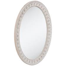 whitewash carved oval wood wall mirror