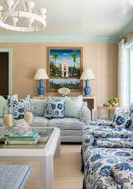 white and blue print sofa with aqua
