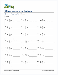grade 4 fractions to decimals