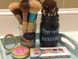 glittery mason jar makeup brush holder