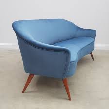 love seat in blue velvet 1950s 130395