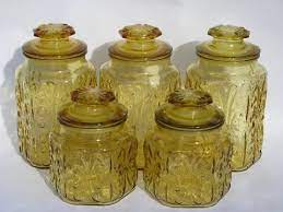 Vintage Kitchen Canisters Amber Glass