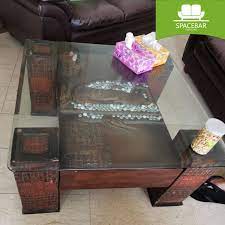 Solid Wood Coffee Table Glass Top