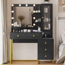 modern makeup desk with lights and